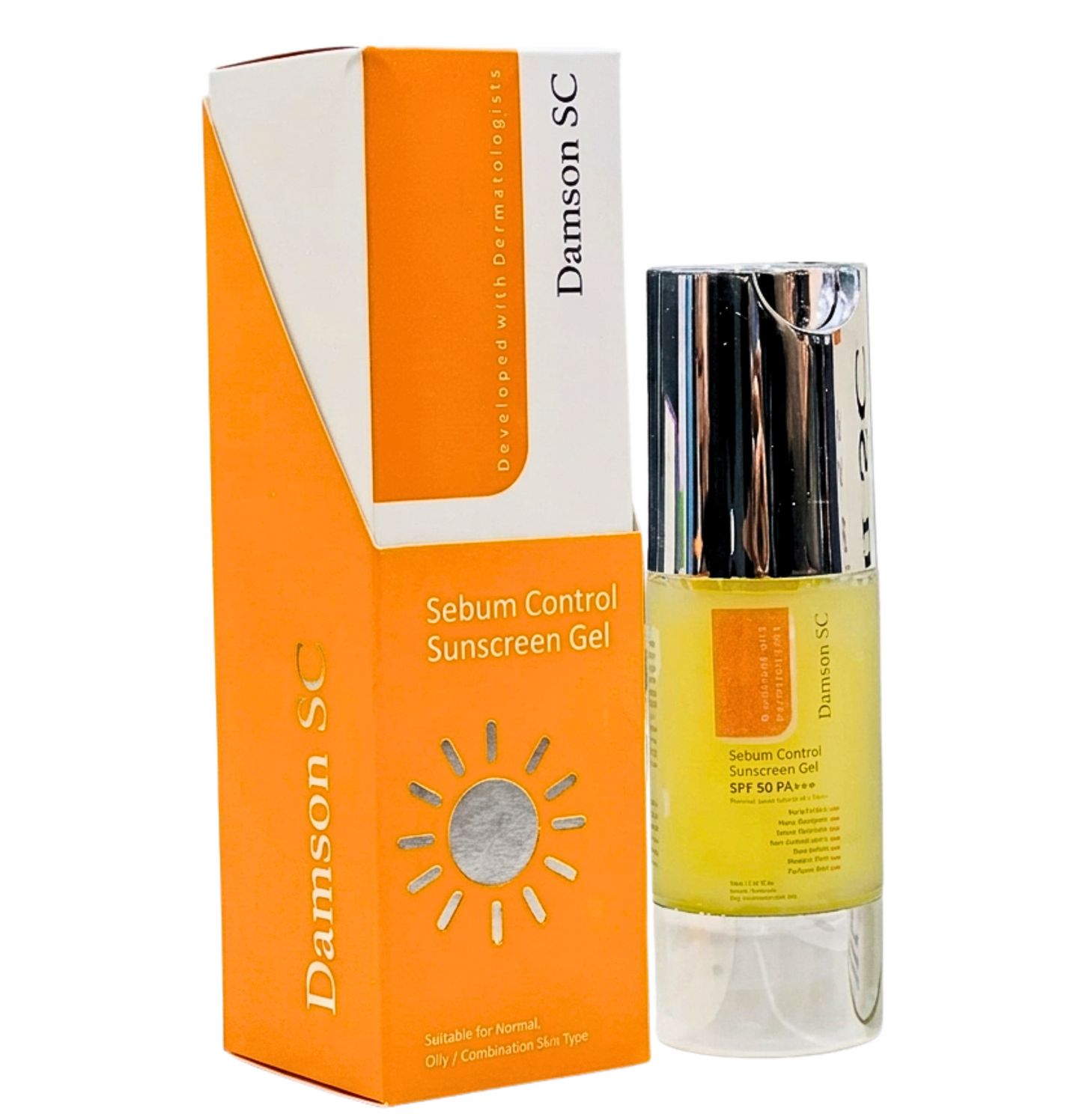 Damson SC Gel SPF 50 PA+++ lightweight sunscreen gel for oily and acne-prone skin