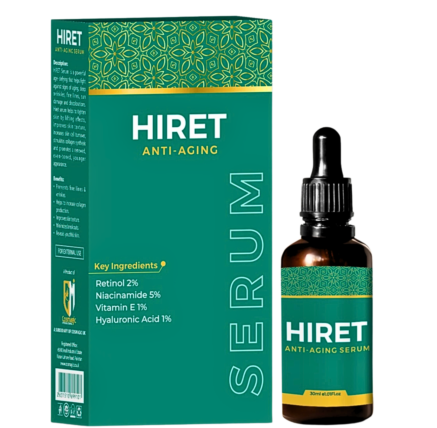 HIRET Anti Aging 2% Serum for wrinkles, fine lines, and glowing skin in Pakistan